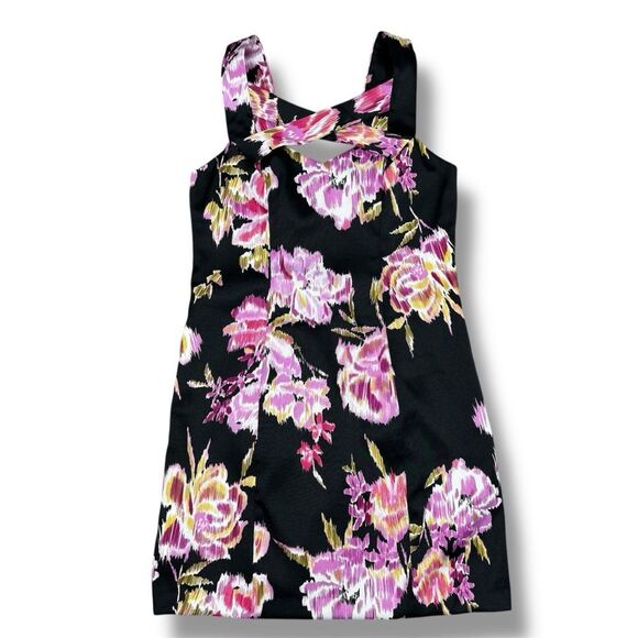 Cache Abstract Floral Cage Front Sleeveless Sheath Dress Black Pink 12 - Picture 12 of 12